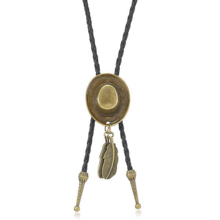 Vintage Bronze Cowboy Hat Shape Pendant Bolo Tie - image 9