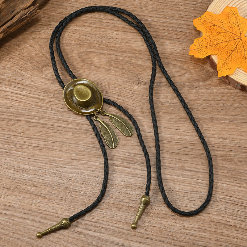 Vintage Bronze Cowboy Hat Shape Pendant Bolo Tie - image 8