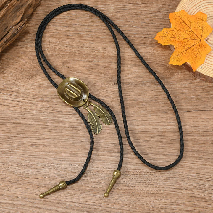 Vintage Bronze Cowboy Hat Shape Pendant Bolo Tie - image 5