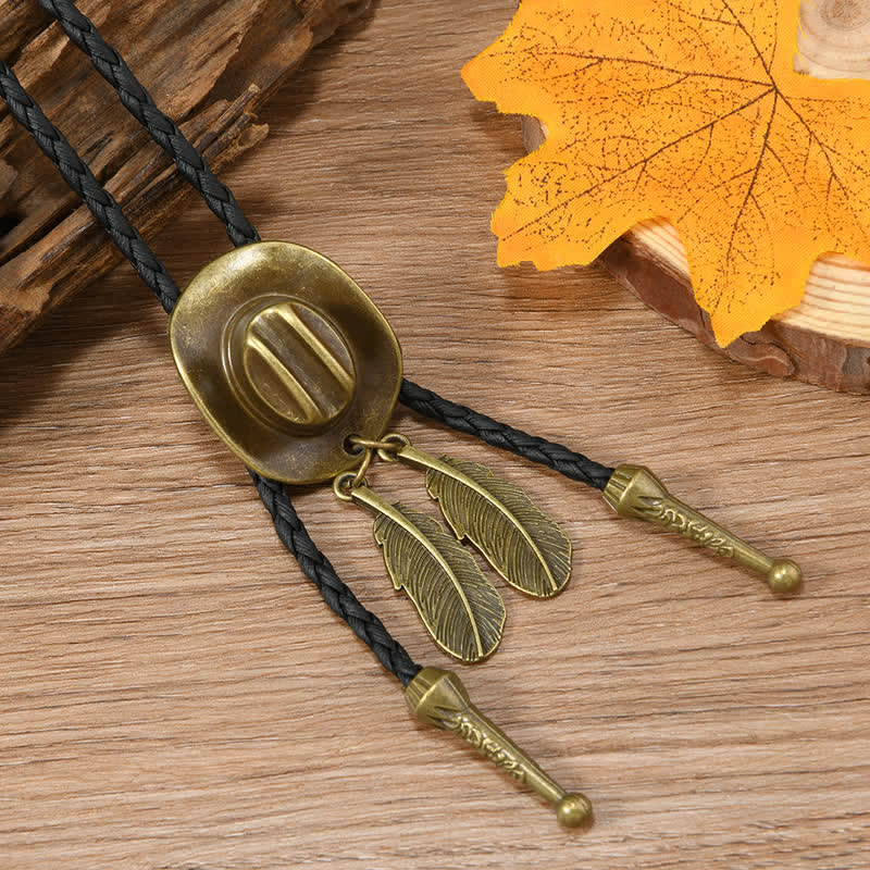 Vintage Bronze Cowboy Hat Shape Pendant Bolo Tie - Style #2 - image 4