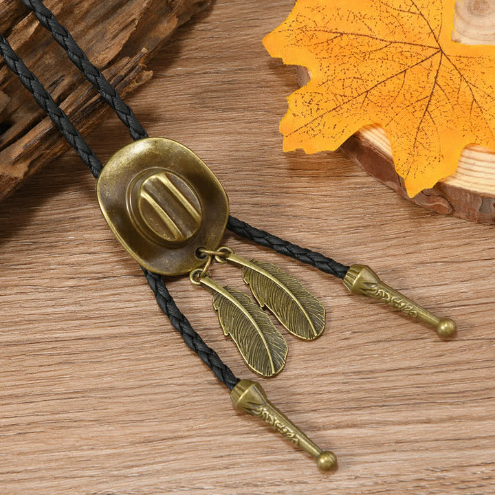Vintage Bronze Cowboy Hat Shape Pendant Bolo Tie - Style #2 - image 4