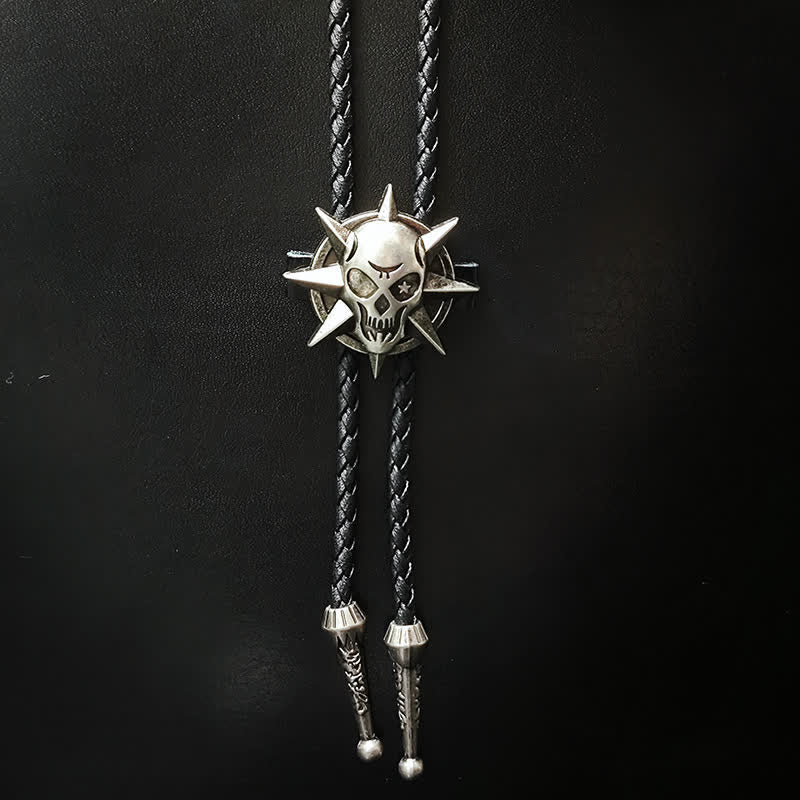 Punk Style Skull Head Silver Pendant Bolo Tie