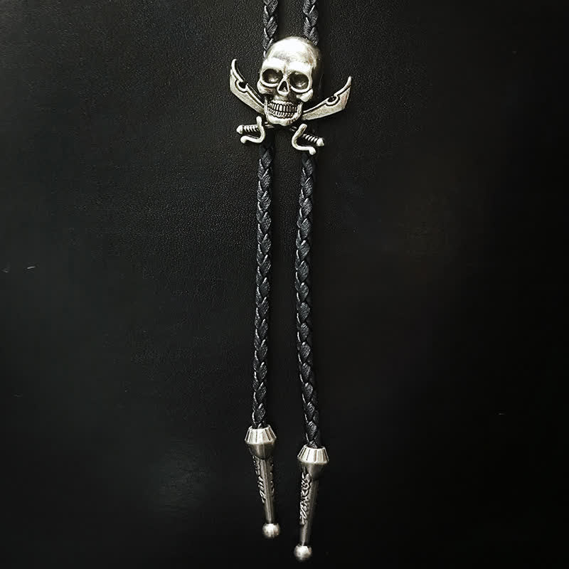 Punk Style Skull Head Silver Pendant Bolo Tie