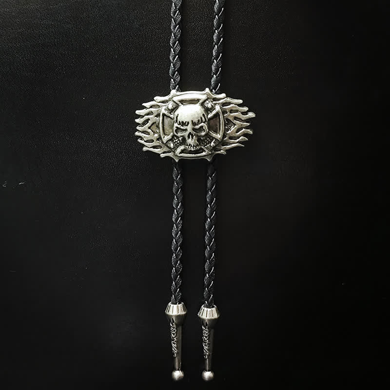 Punk Style Skull Head Silver Pendant Bolo Tie