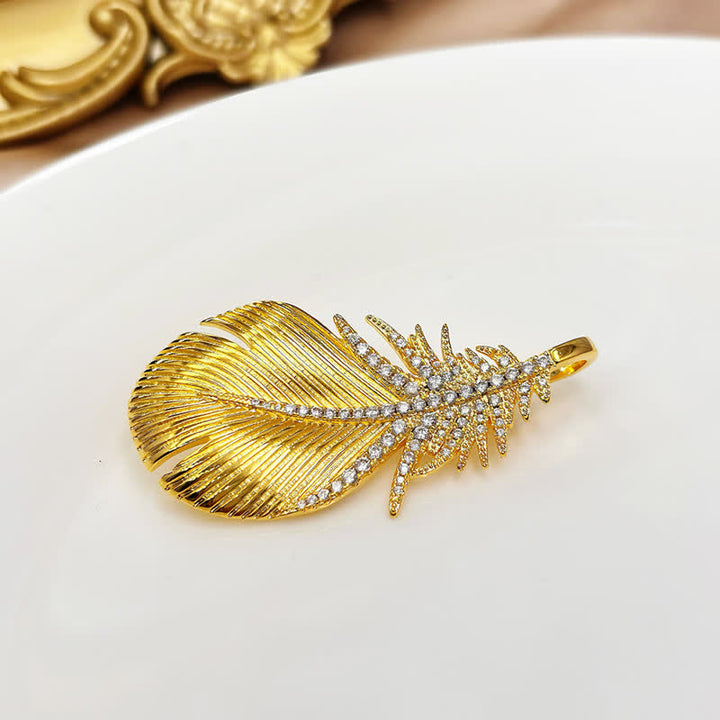 Women's Shiny Rhinestone Feather Pendant Brooch