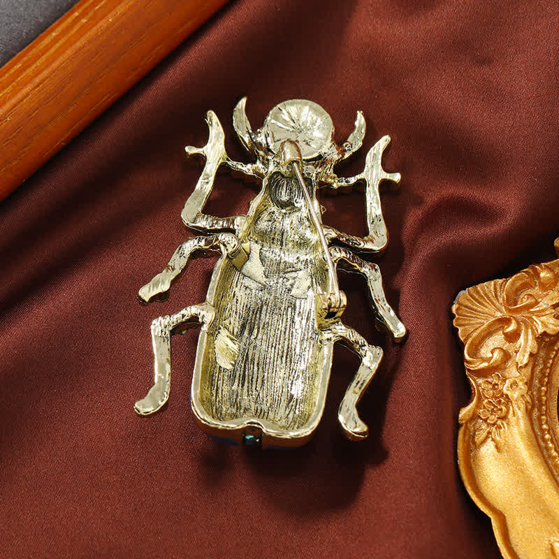 Ancient Large Enamel Scarab Colored Crystal Brooch