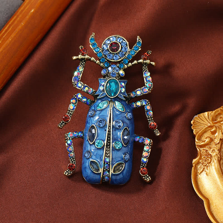 Ancient Large Enamel Scarab Colored Crystal Brooch