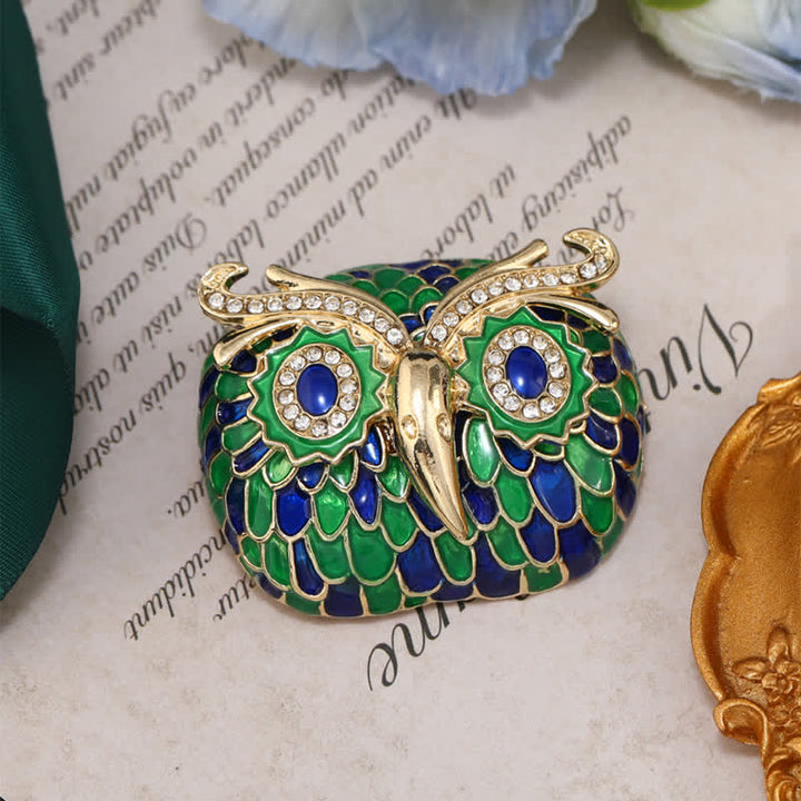 Vintage Glazed Feathers Owl Animal Brooch