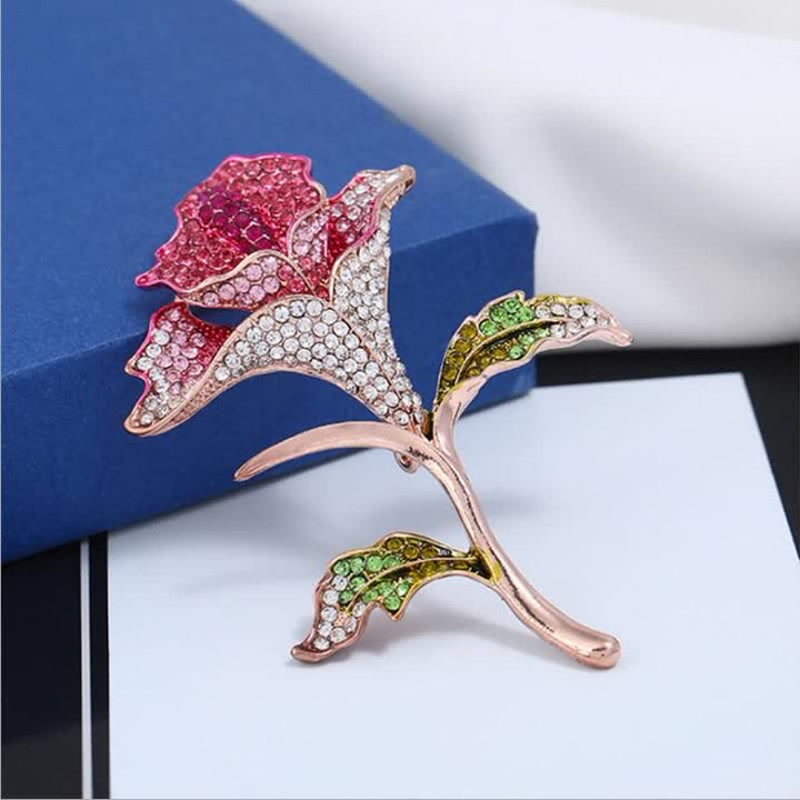 Graceful Charming Orchid Flower Rhinestone Brooch