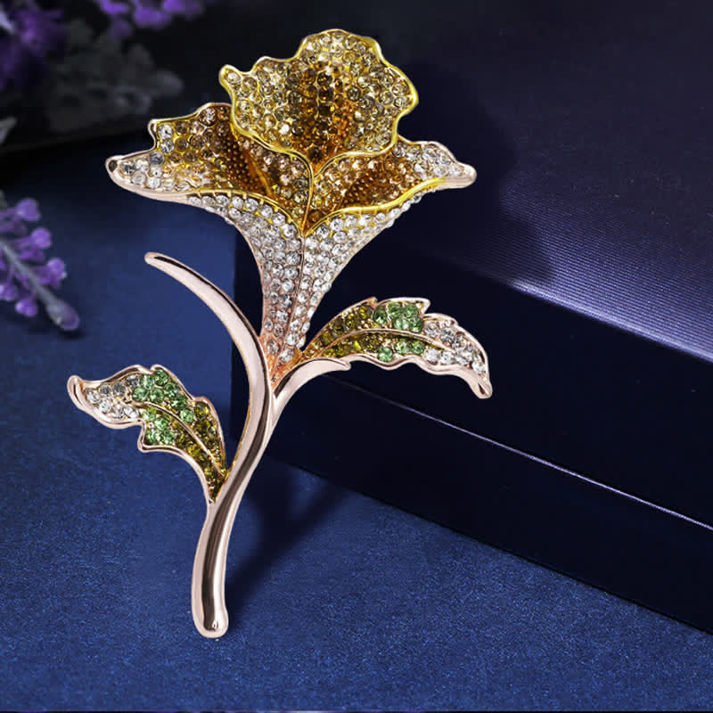 Graceful Charming Orchid Flower Rhinestone Brooch