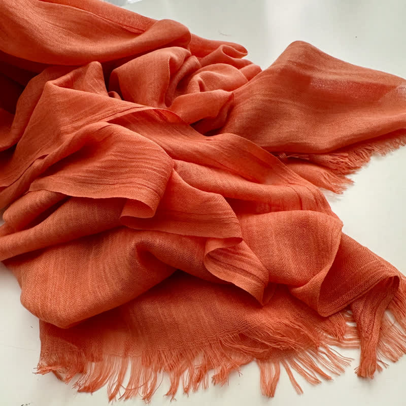 Summer Voile Solid Color Cotton Linen Thin Scarf - #27 Orange - image 33