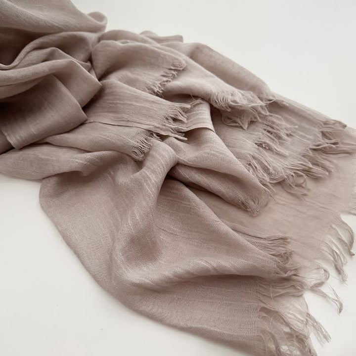 Summer Voile Solid Color Cotton Linen Thin Scarf - #7 Dark Khaki - image 8