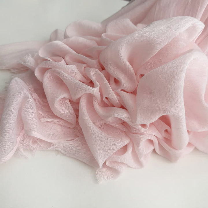 Summer Voile Solid Color Cotton Linen Thin Scarf - #12 Light Pink - image 13