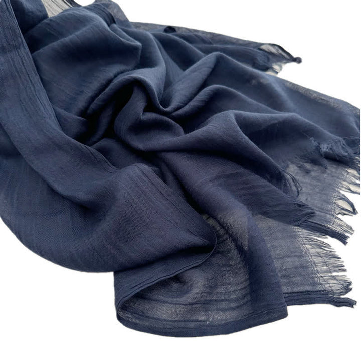 Summer Voile Solid Color Cotton Linen Thin Scarf - #37 MidnightBlue - image 46