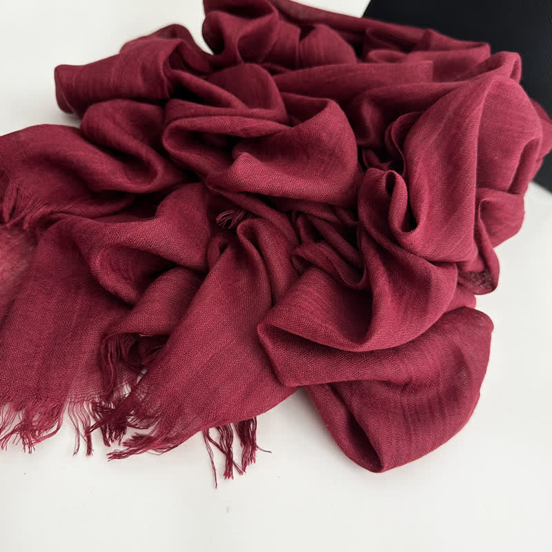 Summer Voile Solid Color Cotton Linen Thin Scarf - #9 Dark Red - image 10