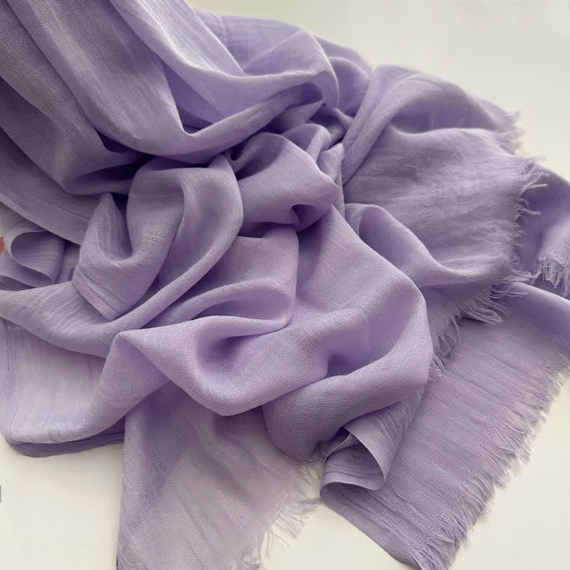 Summer Voile Solid Color Cotton Linen Thin Scarf - #22 Light Purple - image 25