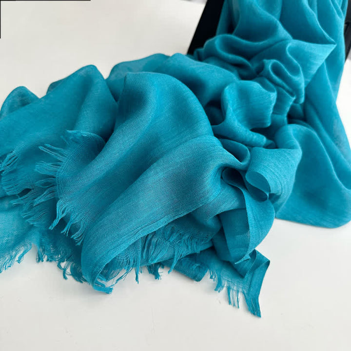Summer Voile Solid Color Cotton Linen Thin Scarf - #29 Turquoise - image 36