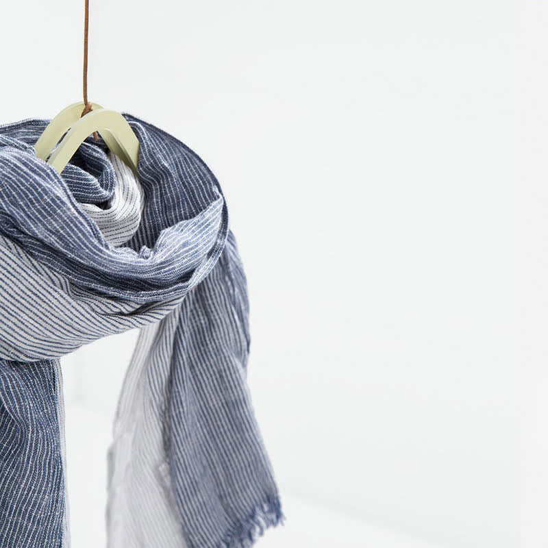 Striped Double Tone Wrinkled Cotton Thin Scarf