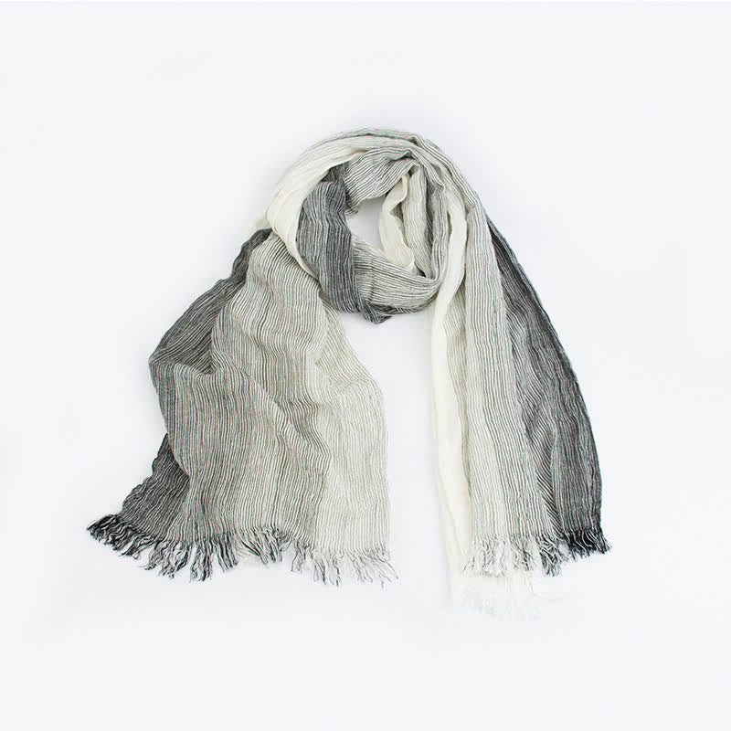 Striped Double Tone Wrinkled Cotton Thin Scarf