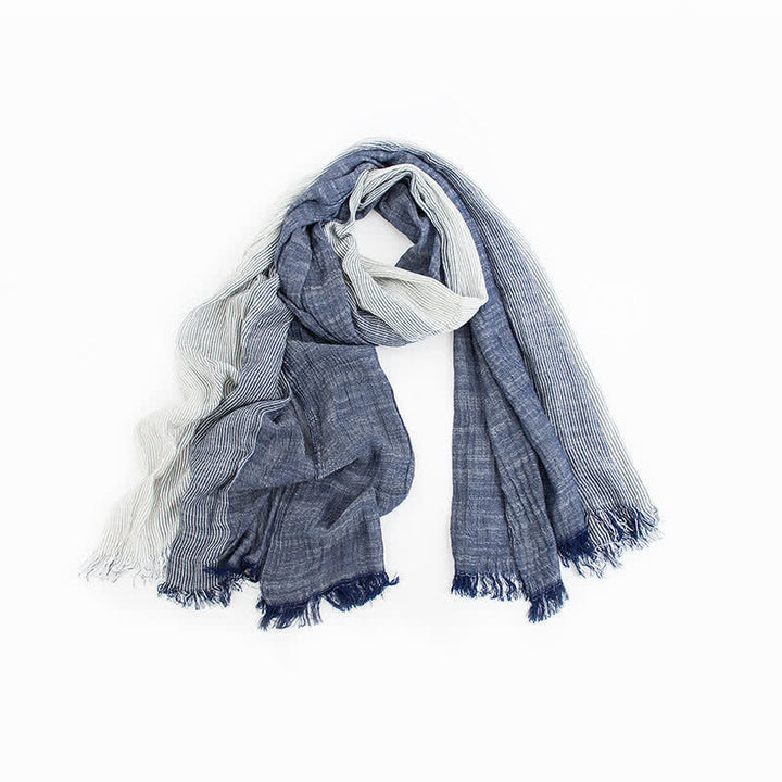 Striped Double Tone Wrinkled Cotton Thin Scarf