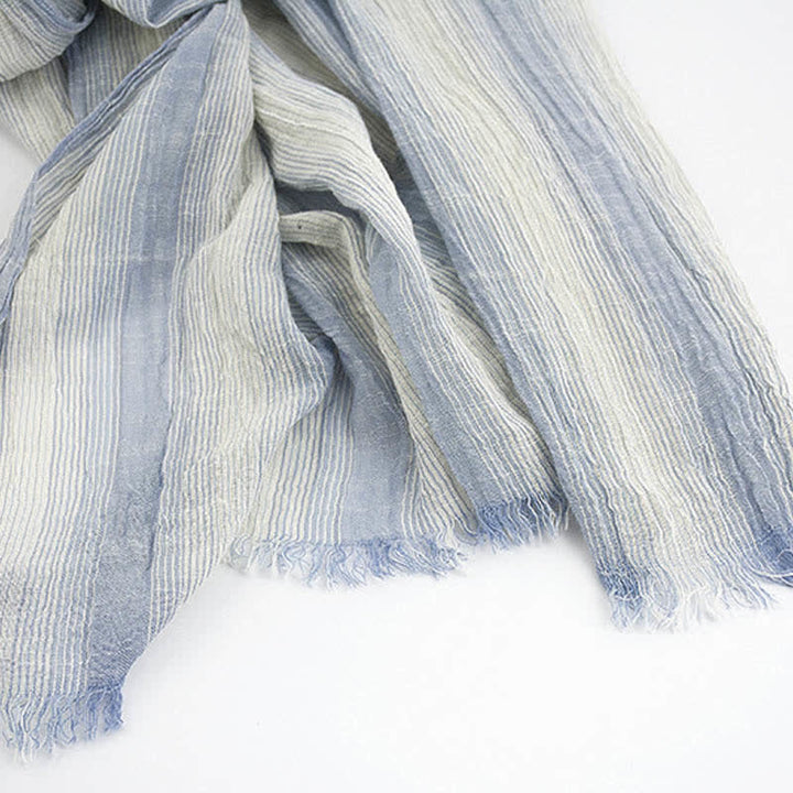 Pleated Vertical Stripes Two Tones Cotton Thin Scarf