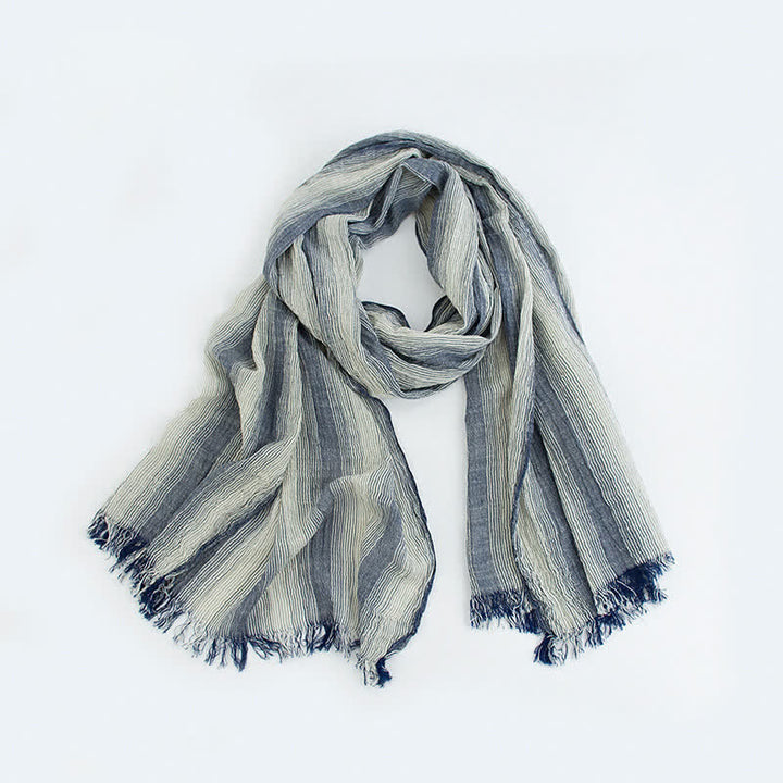 Pleated Vertical Stripes Two Tones Cotton Thin Scarf