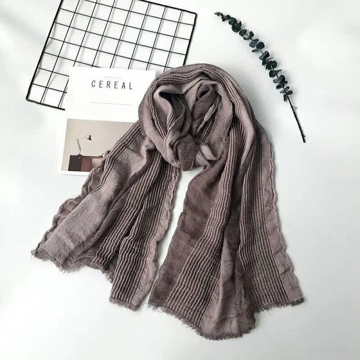 Short Fringe Vertical Stripes Wrinkles Lightweight Thin Scarf