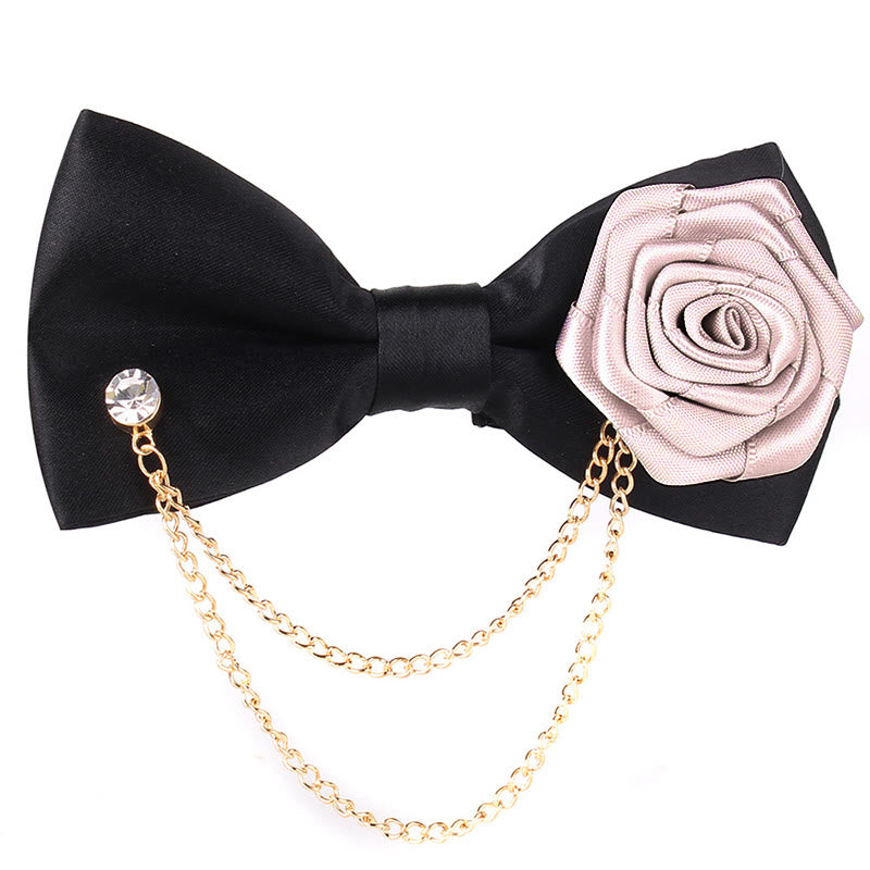 Men's Elegant Rose Golden Chain Decoration Bow Tie