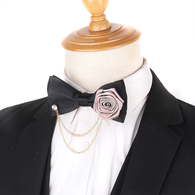 Men's Elegant Rose Golden Chain Decoration Bow Tie