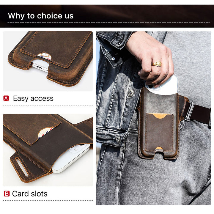 Versatile Mobile Phone Holster Leather Hanging Waist Belt Bag