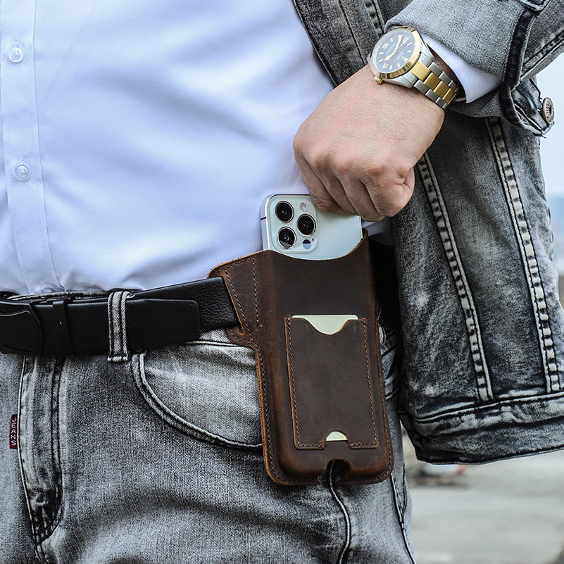 Versatile Mobile Phone Holster Leather Hanging Waist Belt Bag