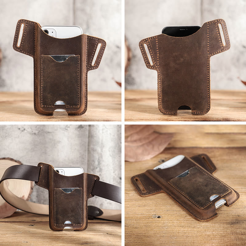 Versatile Mobile Phone Holster Leather Hanging Waist Belt Bag