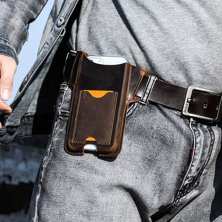 Versatile Mobile Phone Holster Leather Hanging Waist Belt Bag