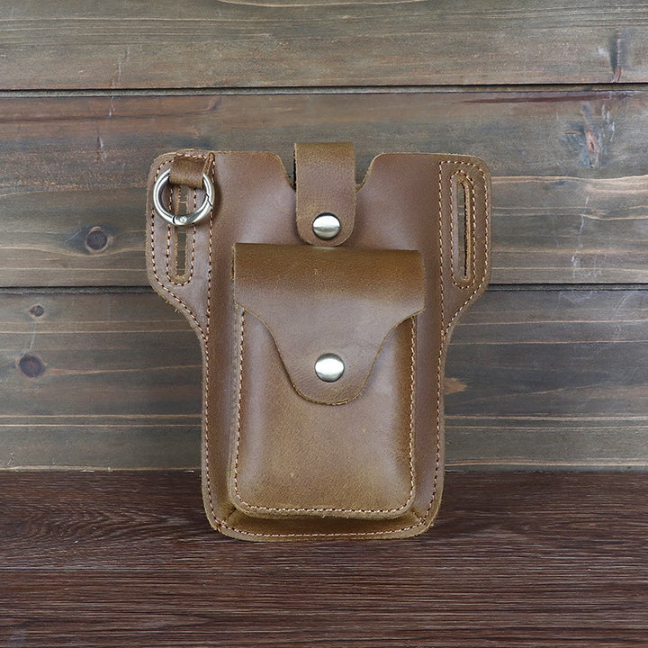 Vintage Cell Phone Holder Leather Hanging Waist Belt Bag with Keychain