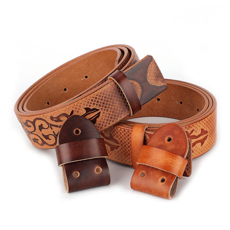 Men's DIY Ethnic Style Carved Pattern Leather Belt