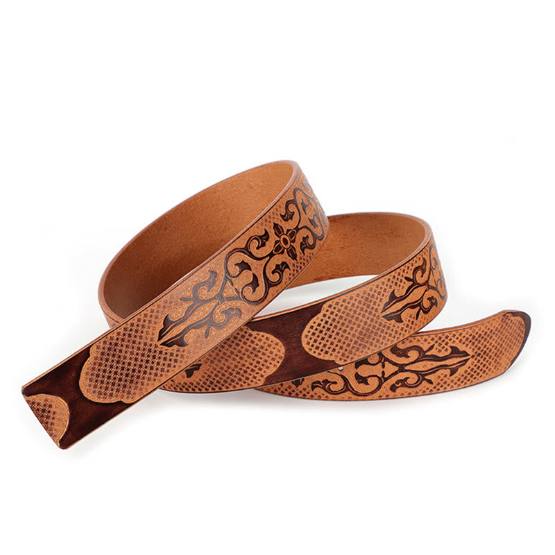 Men's DIY Ethnic Style Carved Pattern Leather Belt