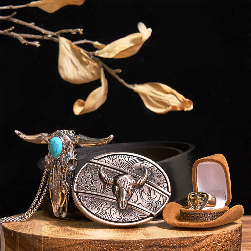 Turquoise Longhorn Bull DIY Hidden Knife Belt Buckle Pendant Ring Bundle Set - Gold - Black Embossed Eagle Belt - 42 - image 11