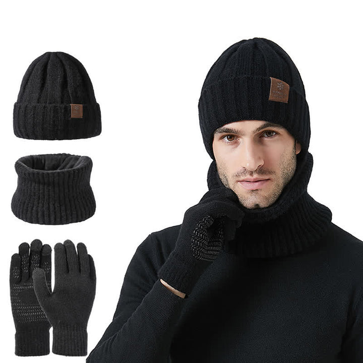 3Pcs Unisex Solid Color Hat Neck Warmer Gloves Set