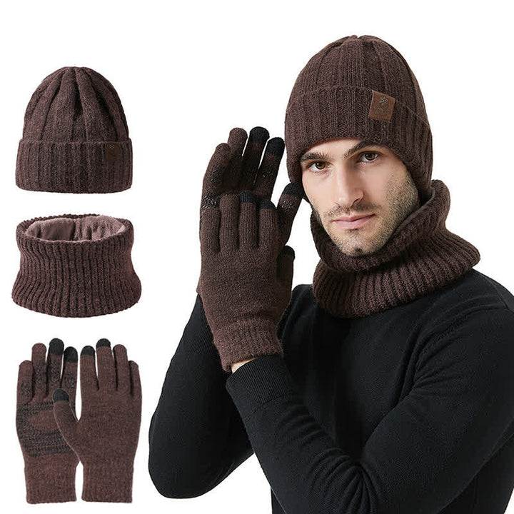 3Pcs Unisex Solid Color Hat Neck Warmer Gloves Set