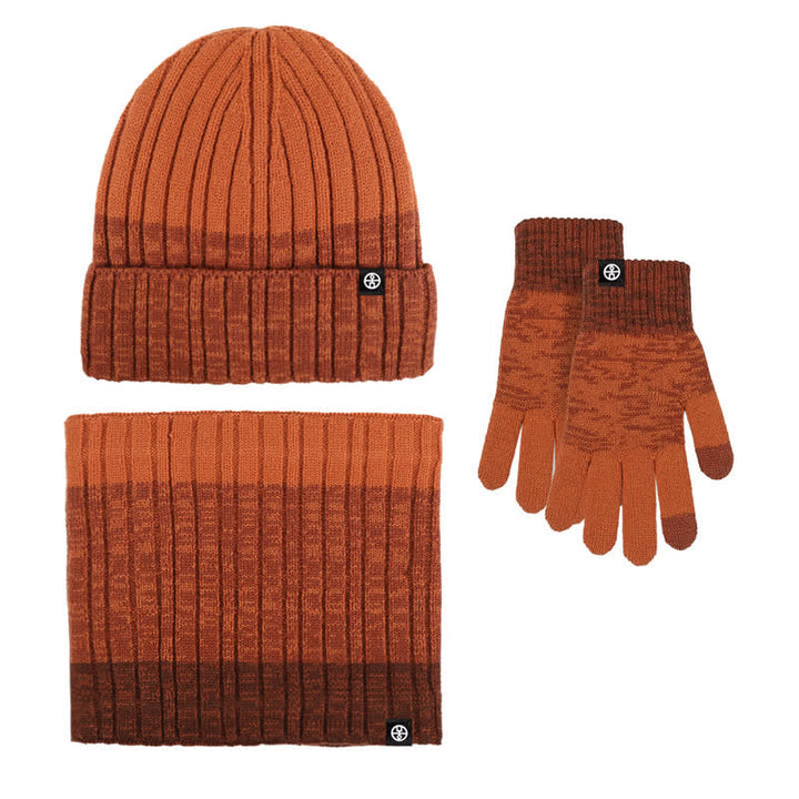 3Pcs Unisex Gradient Color Matching Hat Neck Warmer Gloves Set