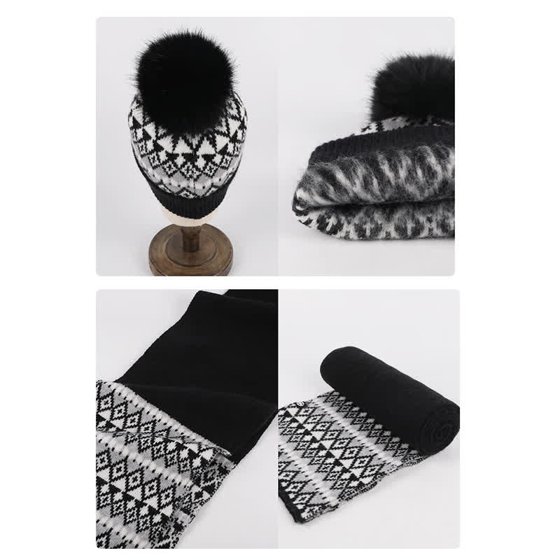 3Pcs Unisex Comfort Diamond Pattern Knitted Hat Scarf Gloves Set