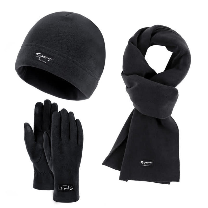 3Pcs Unisex Solid Color Polar Fleece Hat Scarf Gloves Set