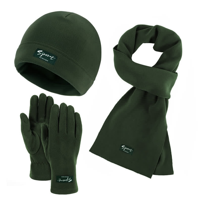 3Pcs Unisex Solid Color Polar Fleece Hat Scarf Gloves Set