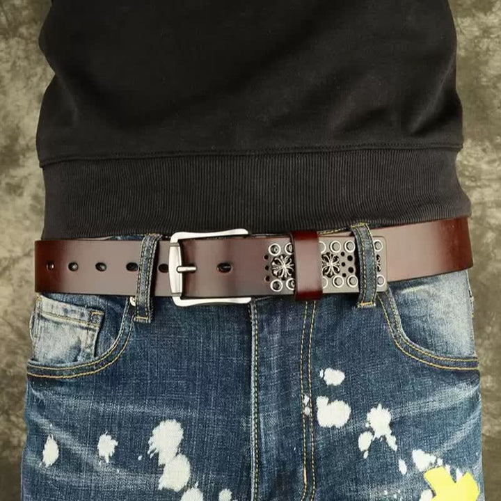 Hip-Hop Hollow Flower Vintage Studded Leather Belt