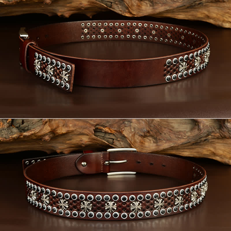 Hip-Hop Hollow Flower Vintage Studded Leather Belt