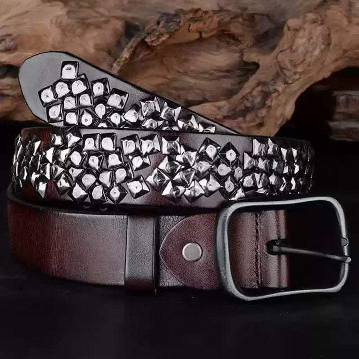 Irregular Arrangement Bright Pyramid Rivets Leather Belt