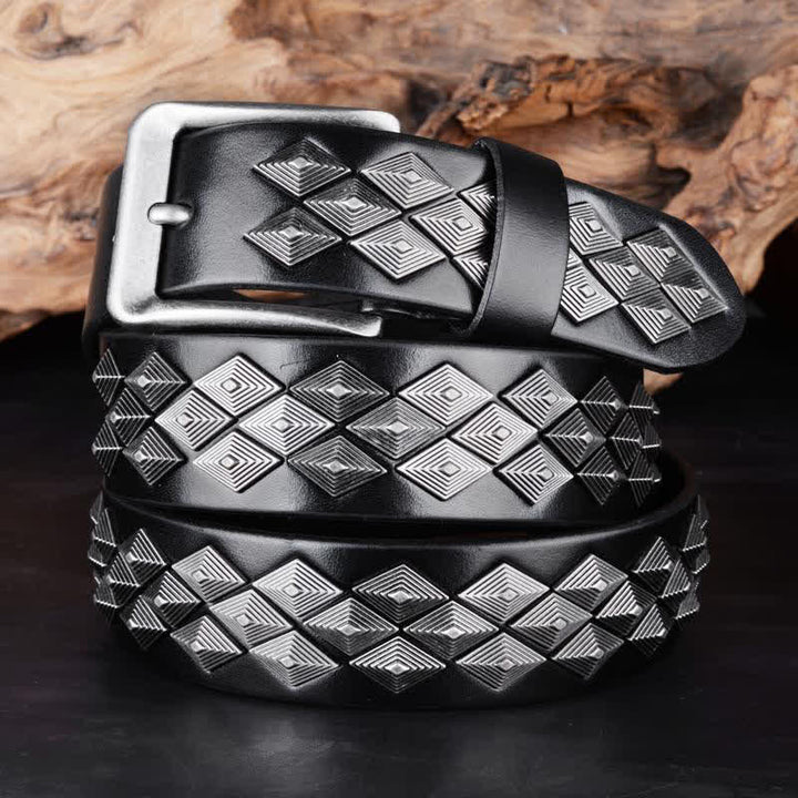 Black Gothic Rhomboid Rivets Leather Belt