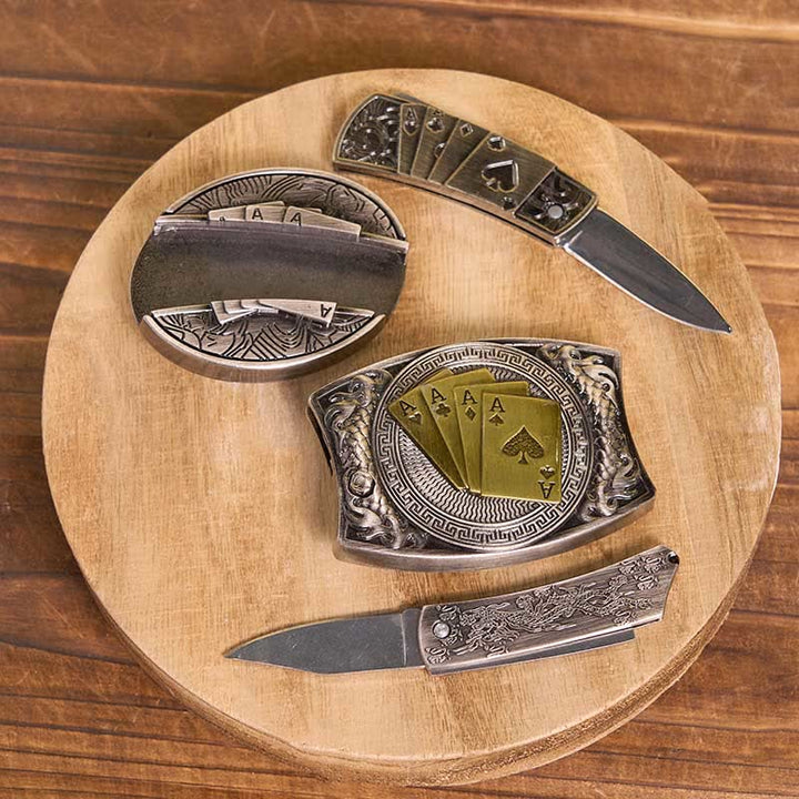 DIY Poker Hidden Knife Belt Buckle Bull Ring Longhorn Pendant Bundle Set - Poker - Without Belt - Not Include Belt - image 3