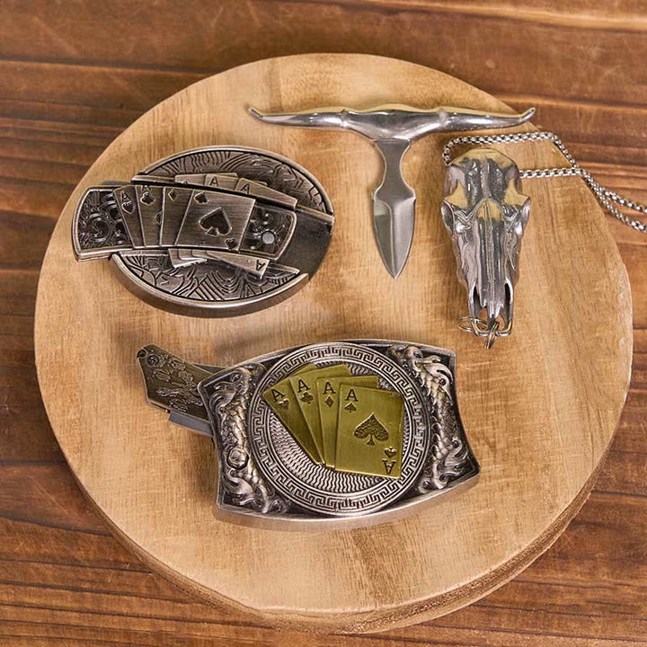 DIY Poker Hidden Knife Belt Buckle Bull Ring Longhorn Pendant Bundle Set - image 2