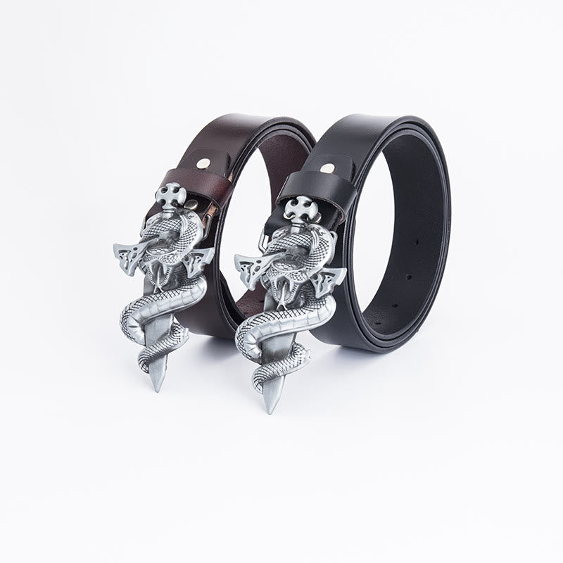Men's Western Snake Knight's Sword Leather Belt - image 2